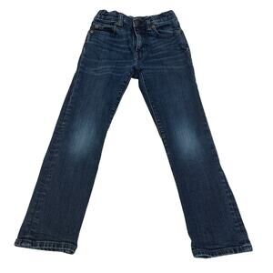 Boys Crewcuts Dark Denim Jeans sz 6 adjustable waist tabs dark wash straight leg